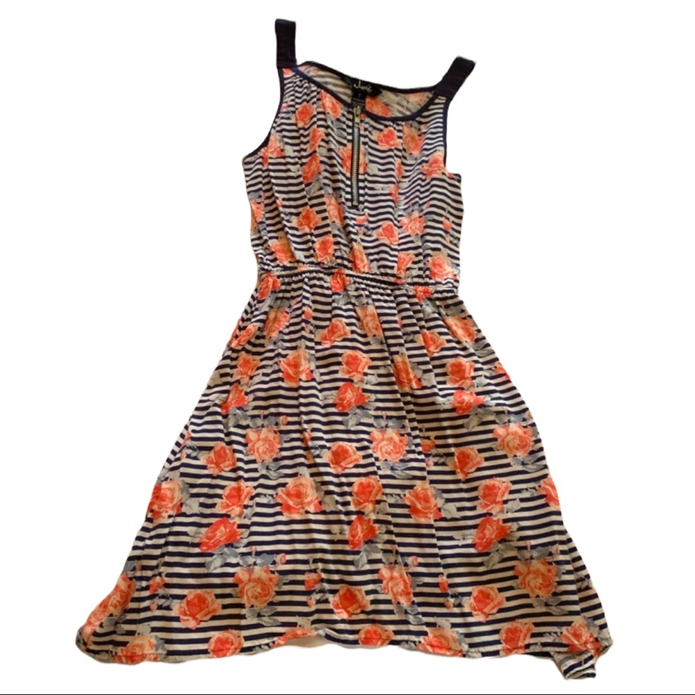 Navy/white striped floral mini dress